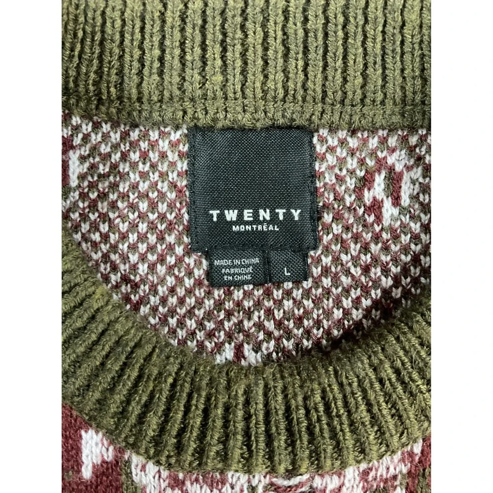 Twenty Montreal Mens Floral Jacquard Wool Blend Sweater Olive Green L 2250